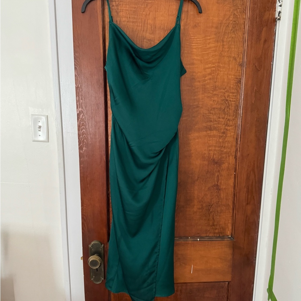 Lulu's Dark Green Draped Midi Dress